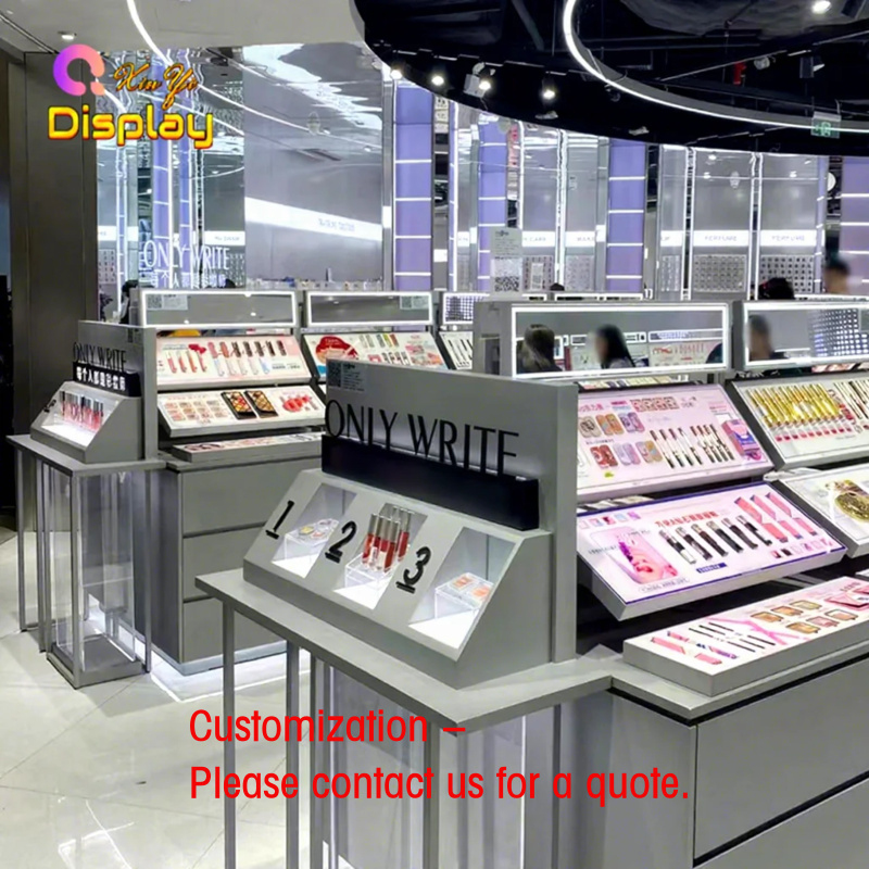 Beauty Makeup Shop - ตู้โชว์เครื่องสำอางสแตนเลสสั่งทำพิเศษ XINYI หลายชั้น สำหรับร้านค้าและความงาม