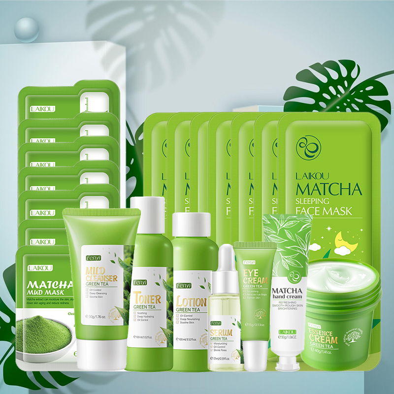 Beauty Makeup Kit - ชุดผลิตภัณฑ์ดูแลผิวชาเขียว เครื่องสำอางเกาหลี บำรุงผิว ขัดผิว ชุดดูแลผิวหน้าสำหรับผู้หญิง ชุดผลิตภัณฑ์ซากุระ