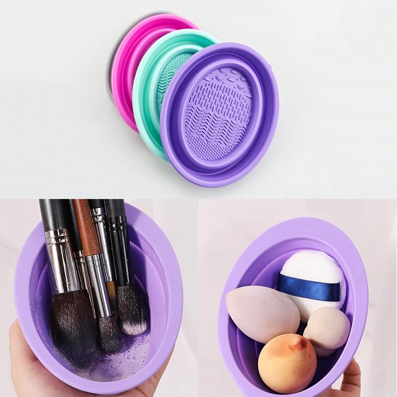 Beauty Makeup Kit - ซิลิโคนแปรงแต่งหน้าแปรงแต่งหน้าพับแป้งพัฟทําความสะอาดชามแปรงอายแชโดว์ล้างทําความสะอาดเครื่องมือความงาม Scrubber กล่อง