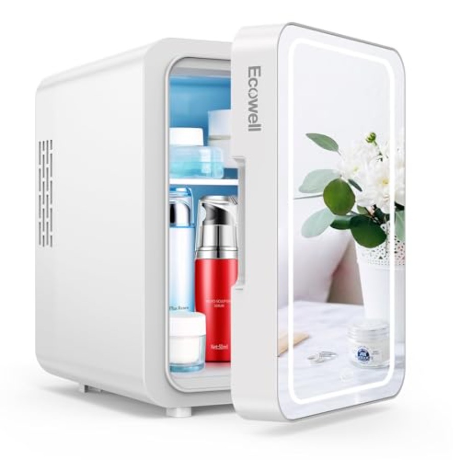 Beauty Makeup Fridge - ตู้เย็นมินิสำหรับผลิตภัณฑ์ดูแลผิว 4 ลิตร/6 กระป๋อง พร้อมกระจก LED