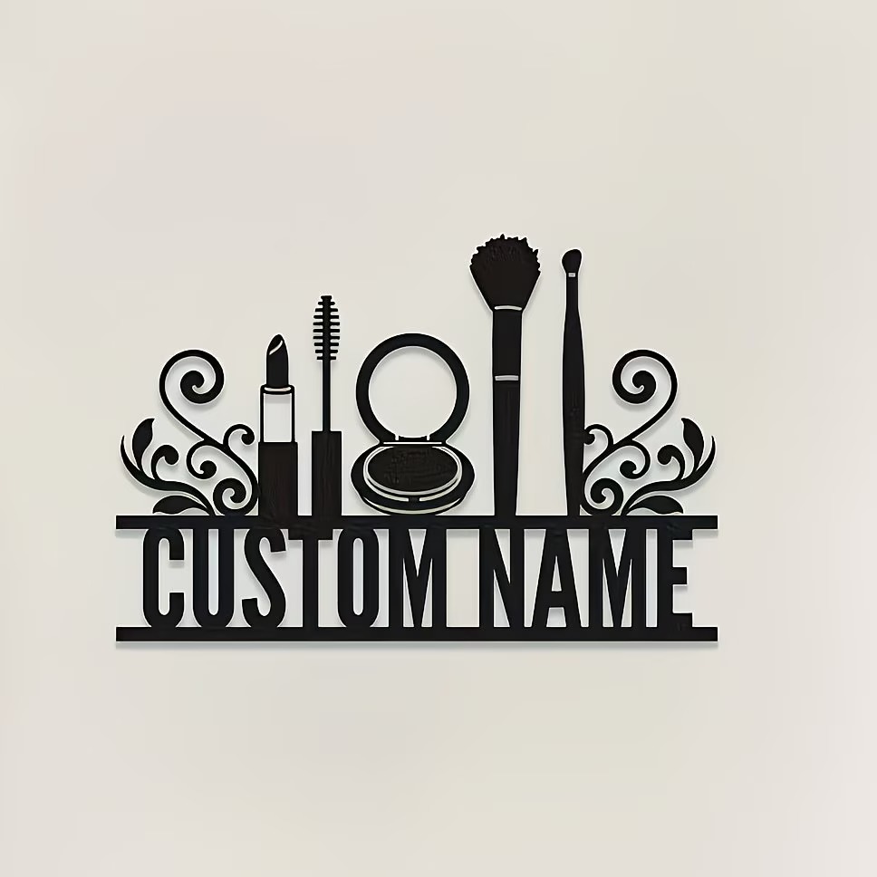 Beauty Makeup Names - ของตกแต่งผนังโลหะแบบสั่งทำพิเศษสำหรับช่างแต่งหน้า - ป้ายชื่อเฉพาะตัวสำหรับบ้าน ร้านเสริมสวย ผู้ที่ชื่นชอบความงาม และมืออาชีพ